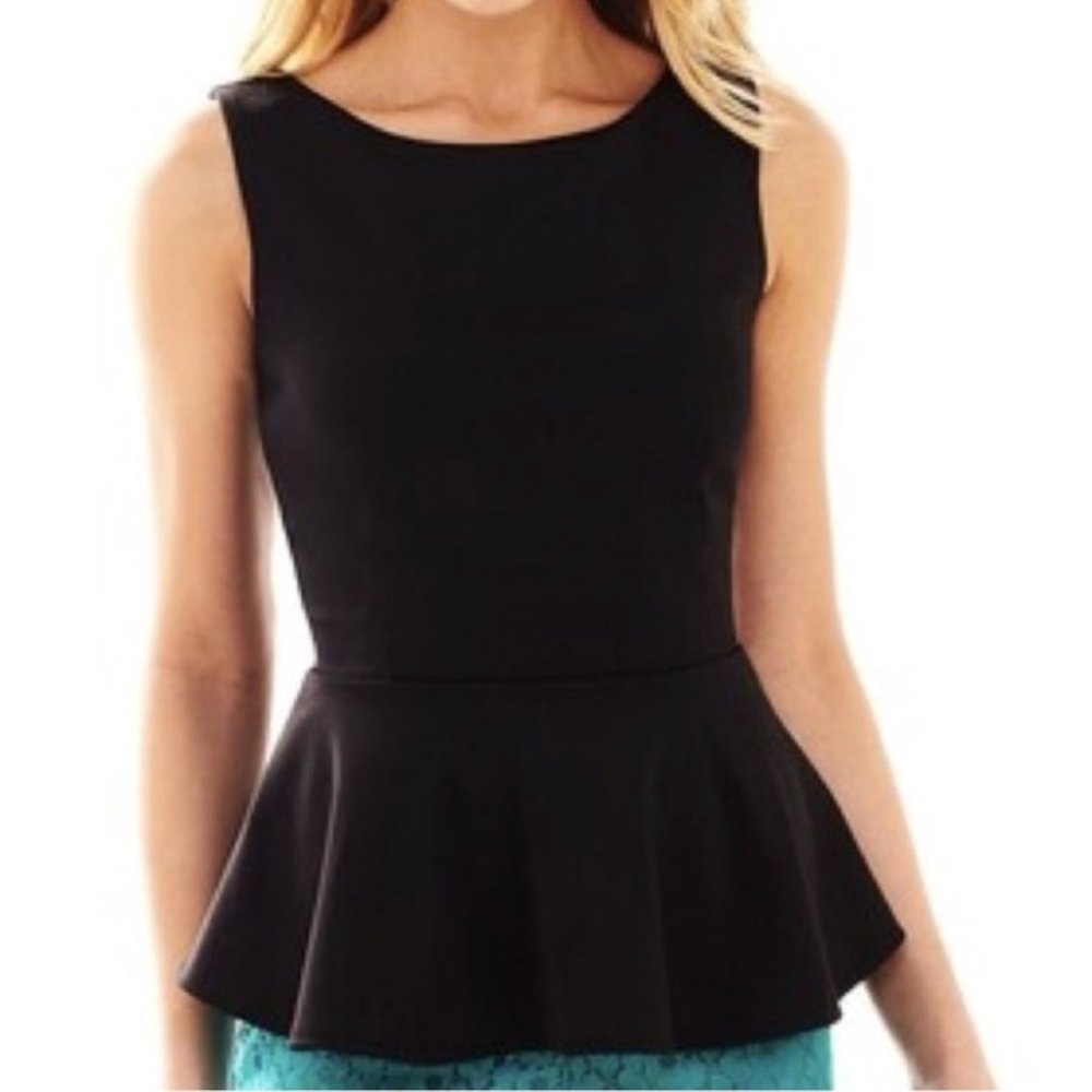 Bisou Bisou Black Peplum Blouse Size XL